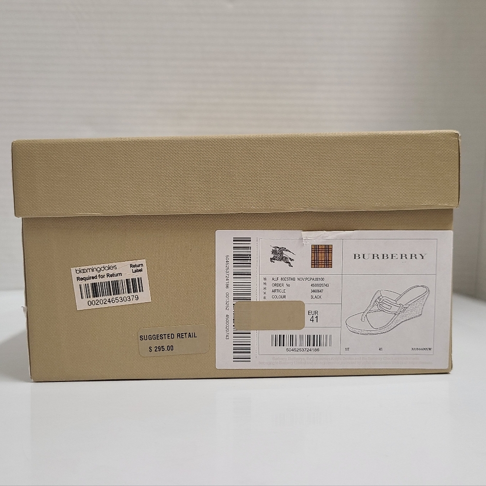 Burberry Vintage Black Patent Nova Check Wedge Thong Sandals with Box Sz 41 US 9 - Picture 4 of 16